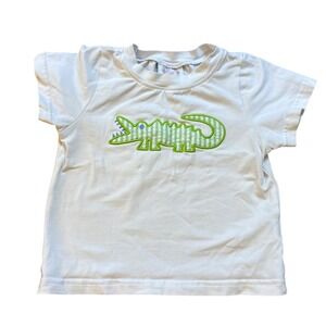Cecil and Lou Alligator T-Shirt Kids White Green Striped Applique SIZE 18M